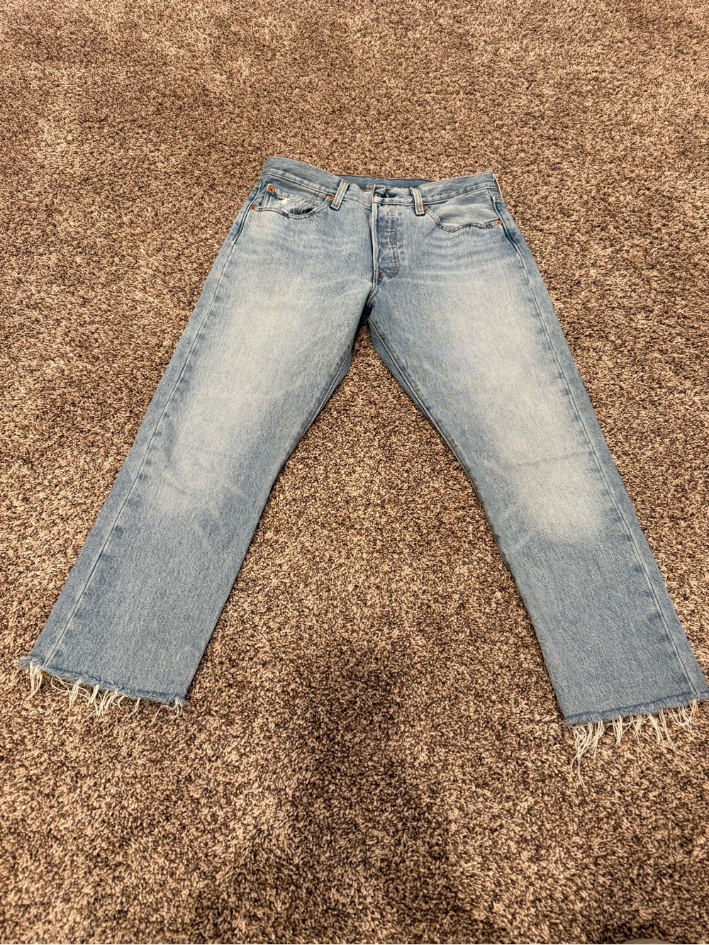 Levi’s Premium 501 S Skinny Jeans Womens Light Wash Raw Hem Cropped 34” Waist